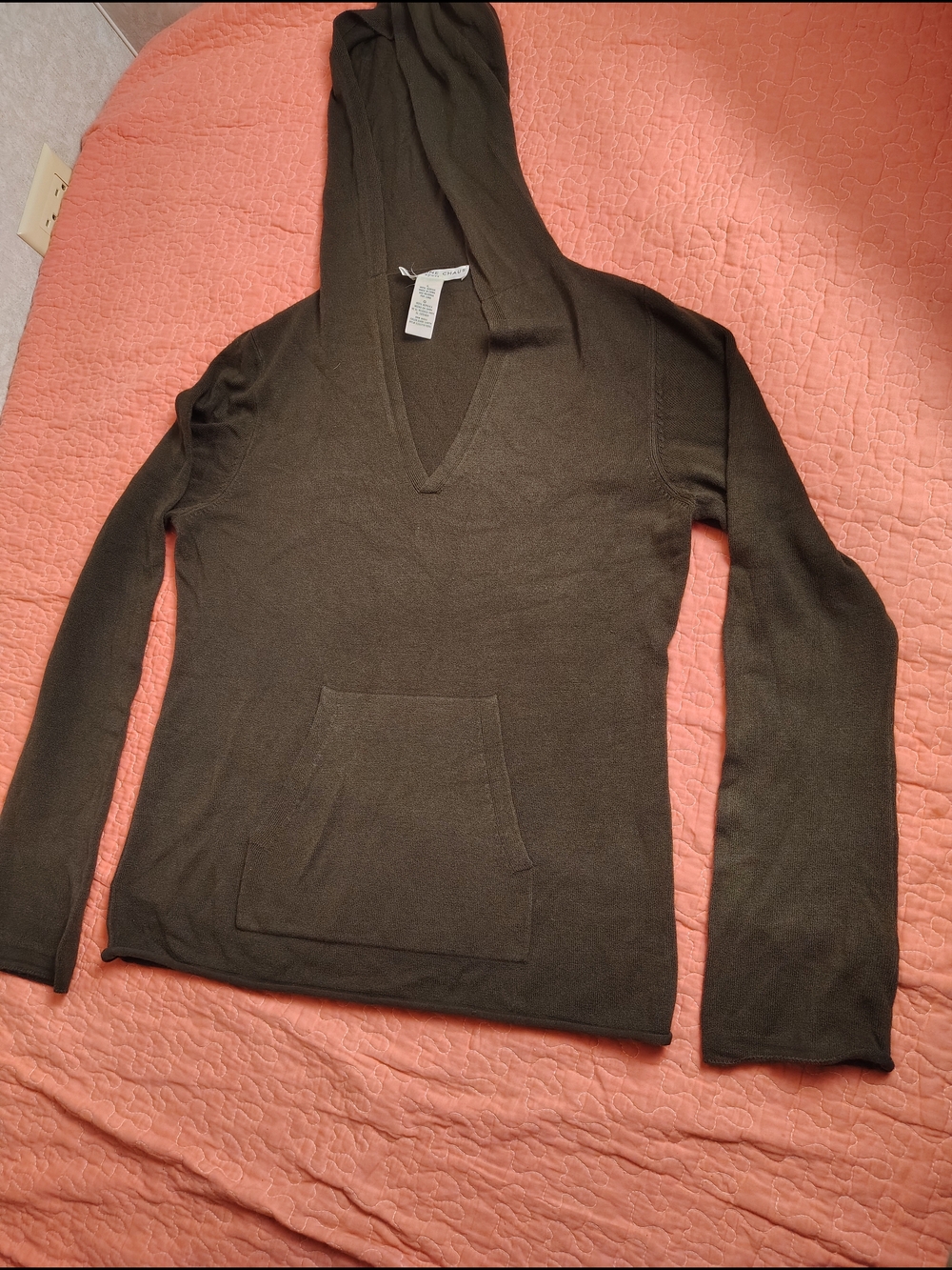 Josephine Chaus Olive V-Neck Hooded Sweater